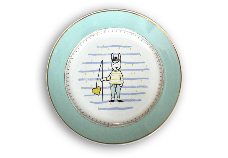 assiette vintage pêcheur